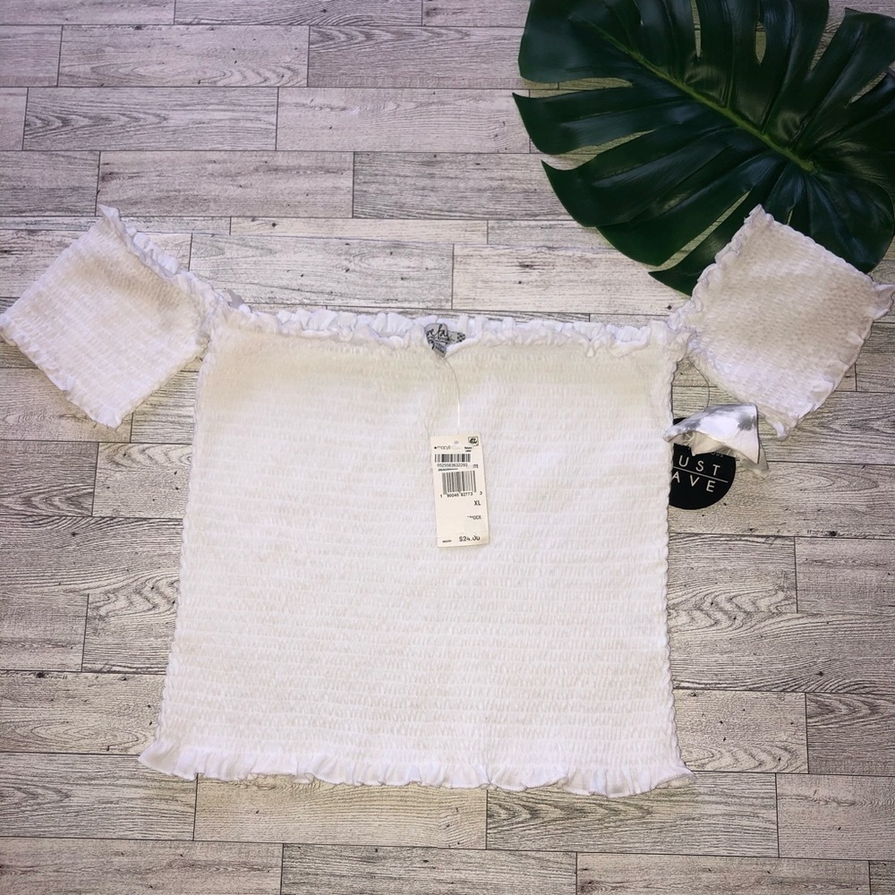 New with tags white BoHo off the shoulder crop top